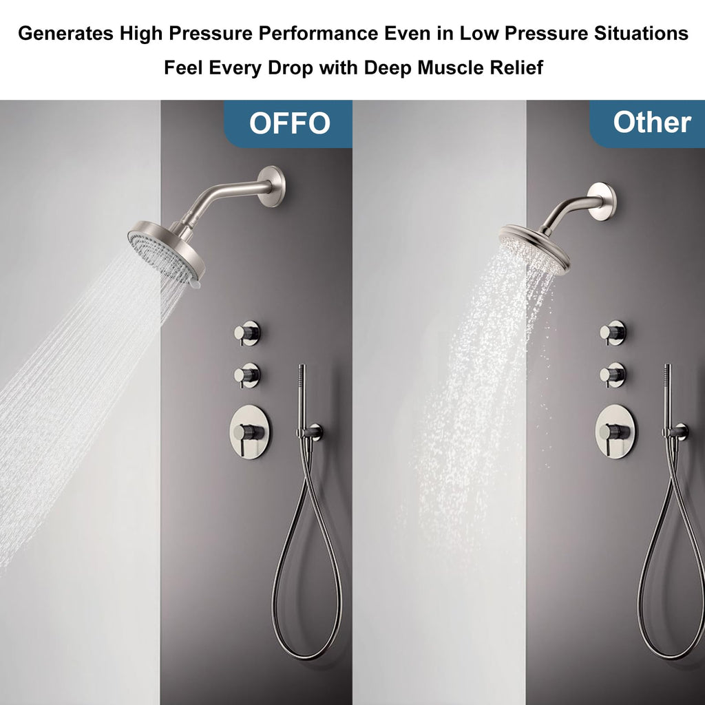 OFFO Shower Head, High Pressure Shower Head with 6 Mode, Fixed Showerheads for Strong Water Flow & Relaxing Shower Experience, Chrome