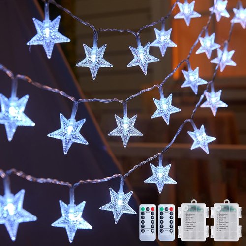 Brightown Star String Lights - 50 LED Battery Operated Fairy Lights with Remote & Timer, 17 ft, Waterproof for Indoor/Outdoor Decor