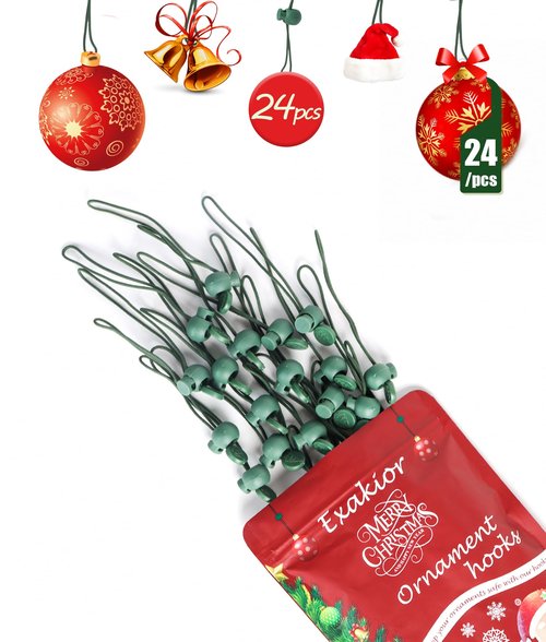 Exakior Ornament Hooks – Essential Christmas Tree Decorating Hangers Great Xmas Ornament Hooks for Hanging Christmas Decorations 35 PCS (Round-Upgraded-24pcs)