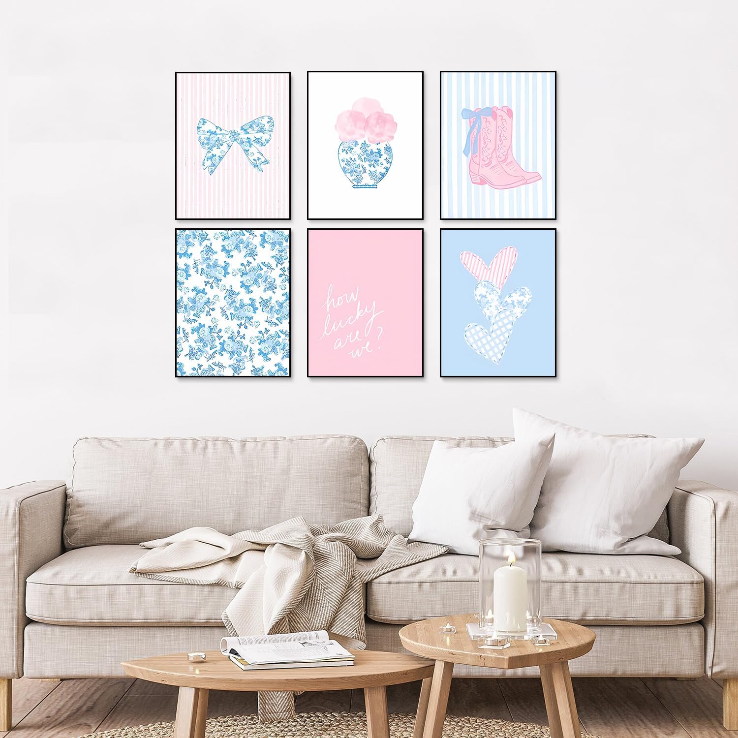 Skiennix Floral Bow Wall Art - Trendy Chinoiserie Watercolor Heart Canvas Prints | Unframed 8x10in