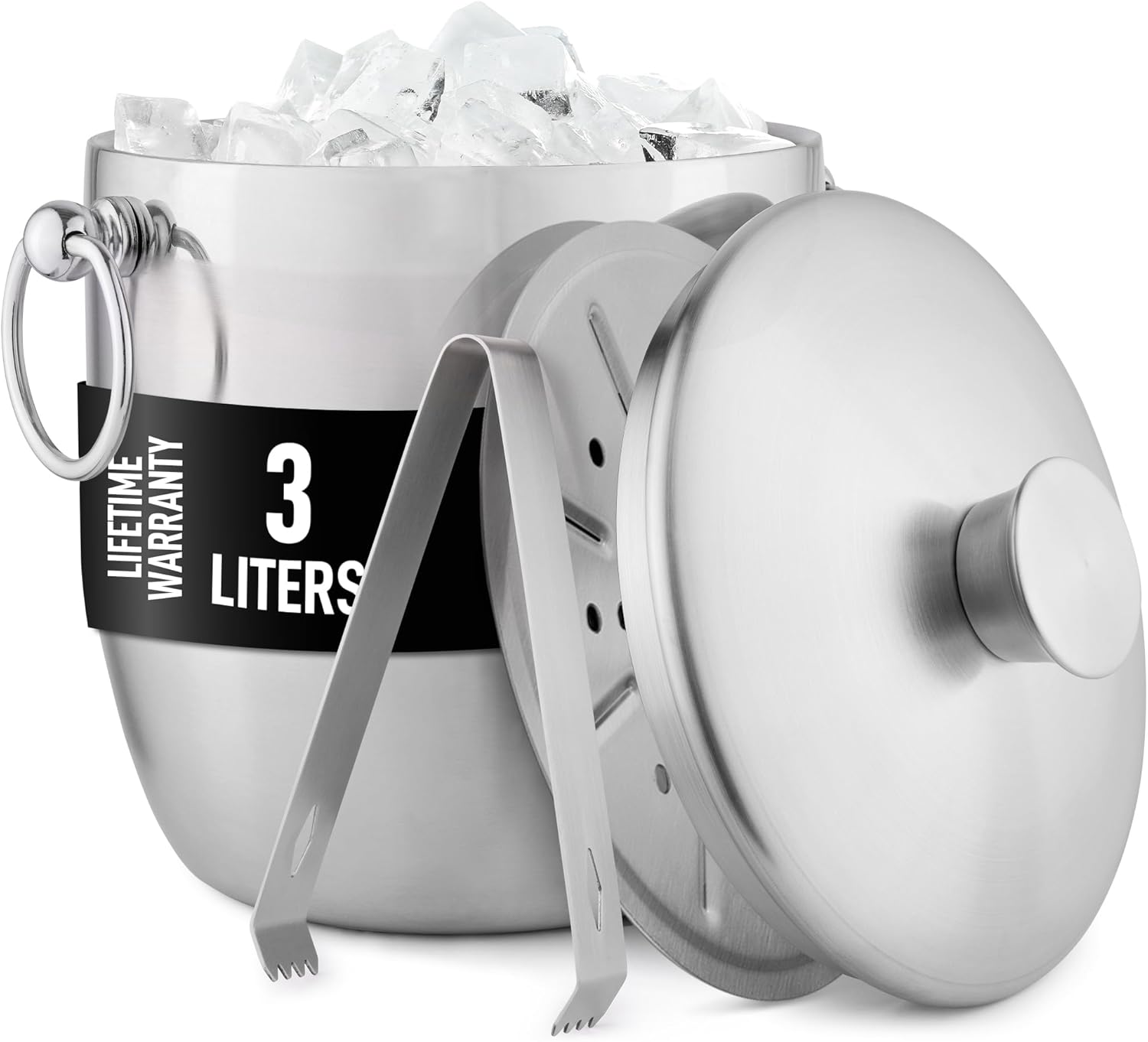 Zulay Kitchen Premium Stainless Steel Double-Wall Insulated Ice Bucket Kit – 3L, Leak-Proof, Stylish Drink Cooler for Parties, Cocktails, Wine, and Whiskey – Perfect for Home & Bar Use