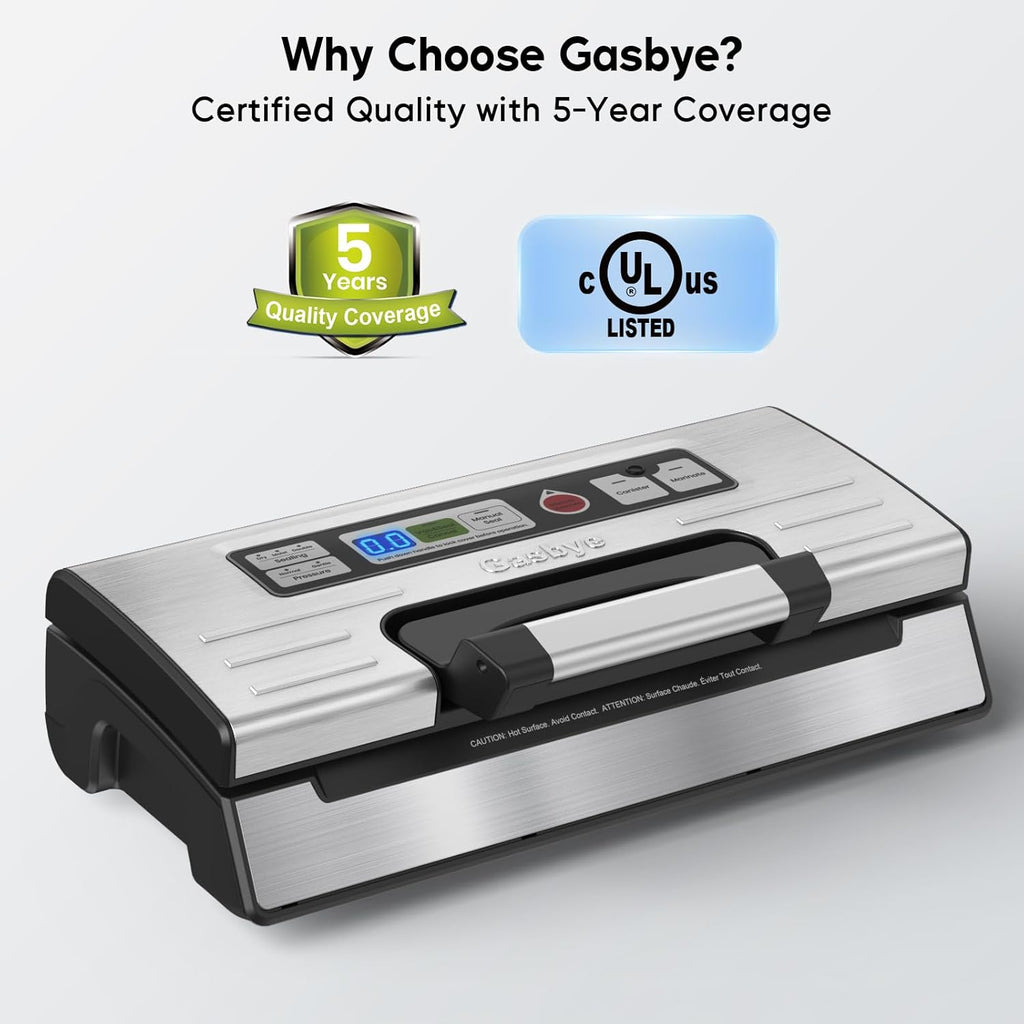 Vacuum Sealer Machine - 95kPa Precision with Double Heat Seal for Dry/Moist Food | Easy-Lock Handle & Built-in Storage - Silver