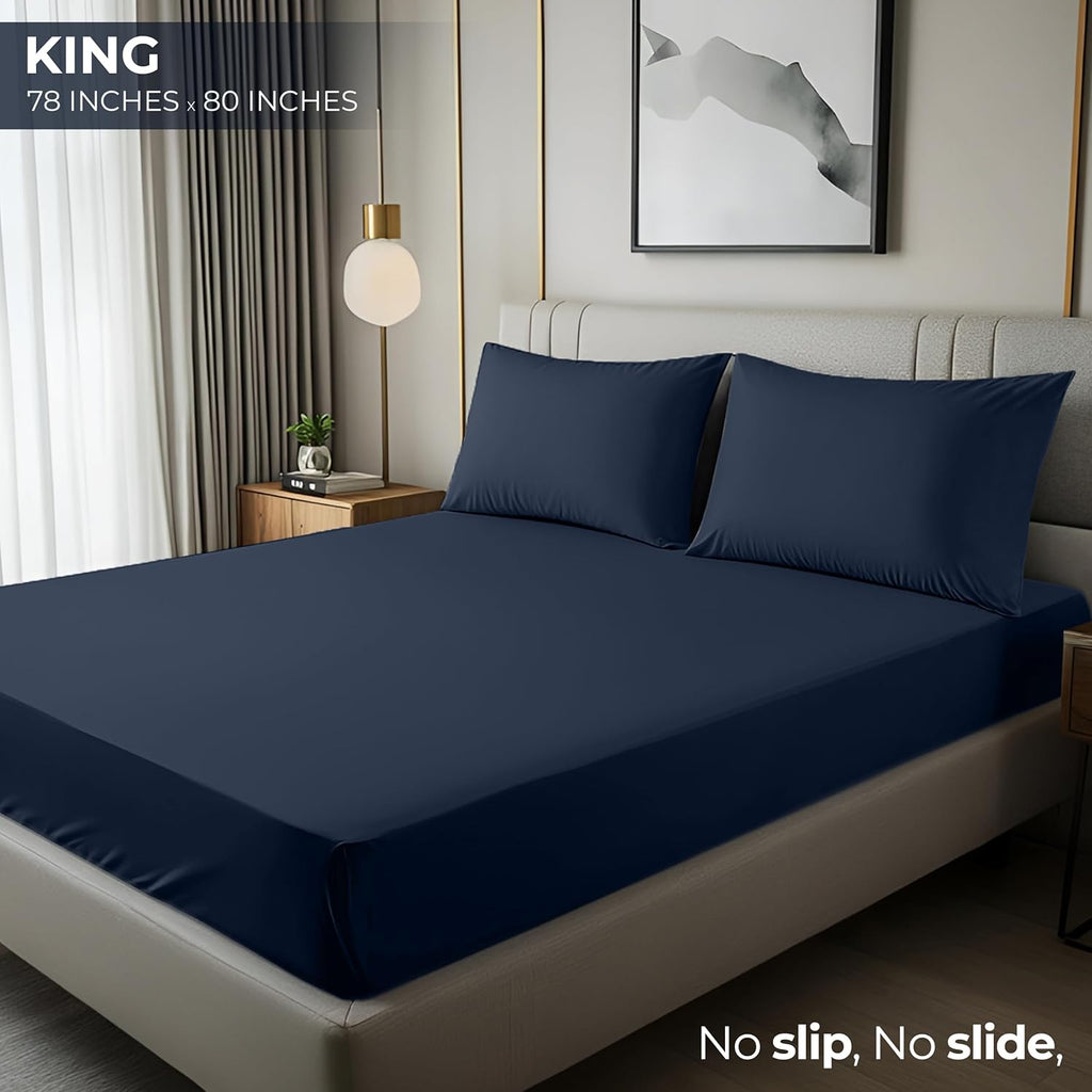 Utopia Bedding King Fitted Sheet - Deep Pocket Microfiber - Soft, Shrinkage & Fade Resistant - Navy