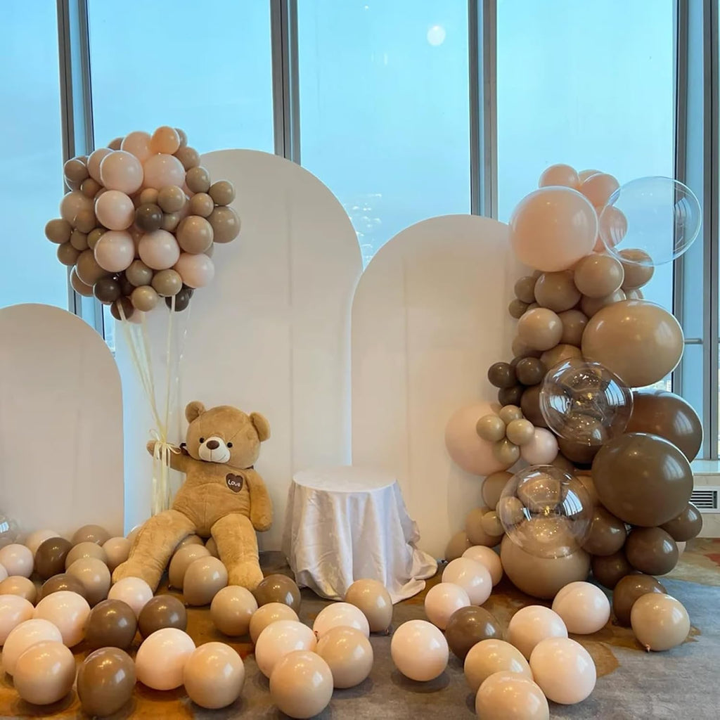 Voircoloria 130-Piece Light Brown Latex Balloon Garland Kit - Various Sizes for Birthday, Baby Shower, and Wedding Celebrations