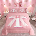 jejeloiu Kawaii Pink Bow Bedding Set, Queen Size, Decor Teen Girl Gifts Personalized Initial T Bedding Set, Ultra Soft Monogrammed Comforter Modern Fashion,Duvet Set Room Decor Quilt Set