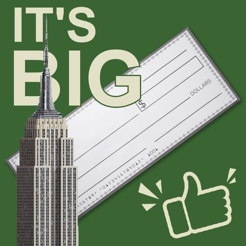 33 * 14 Inch Large Giant Big Fake Hard Oversized Checks Award for Presentations Collapsible Reusable Premium PP Plastic Board with Marker and Adhesive Strips