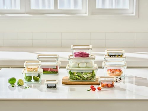 Glasslock Sens 24-Piece Glass Food Storage Set - Airtight, Leakproof & Microwave Safe | 8 Sizes, Anti-Slip Lid