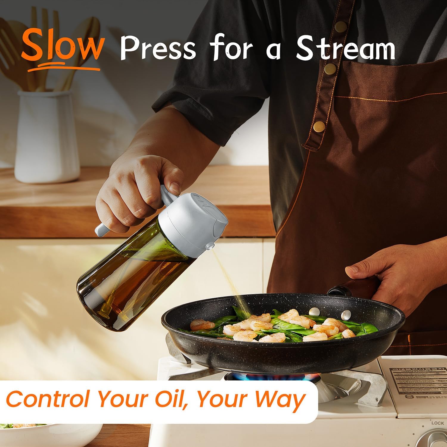 TrendPlain Olive Oil Dispenser Bottle - 16oz Kitchen Gadget & Air Fryer Accessory - Ash Color