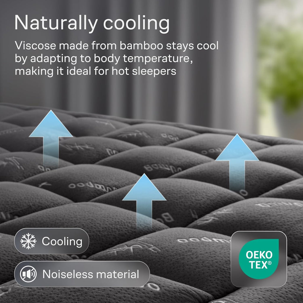 Skiennix Ultra Soft Full Size Mattress Topper - Bamboo Viscose Pillow Top for Cooling Comfort - Dark Gray