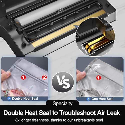 LIWUNON Food Vacuum Sealer Machine - Upgraded Precision with Double Heat Seal & Built-in Cutter | 2 Bag Rolls Included