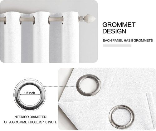 MIULEE Blackout Curtains - 100% Linen Textured Thermal Insulated Drapes | Bright White, 52 x 72 Inch (2 Panels)