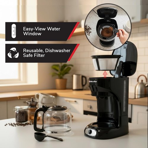 Mueller 12-Cup Drip Coffee Maker - Auto-Off, Reusable Filter & Borosilicate Carafe | Kitchen Essential
