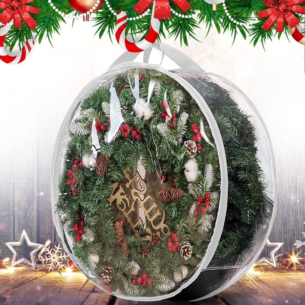 ProPik Christmas Wreath Storage Bag - 24" Clear Waterproof PVC Container | 2 Pack with Handles