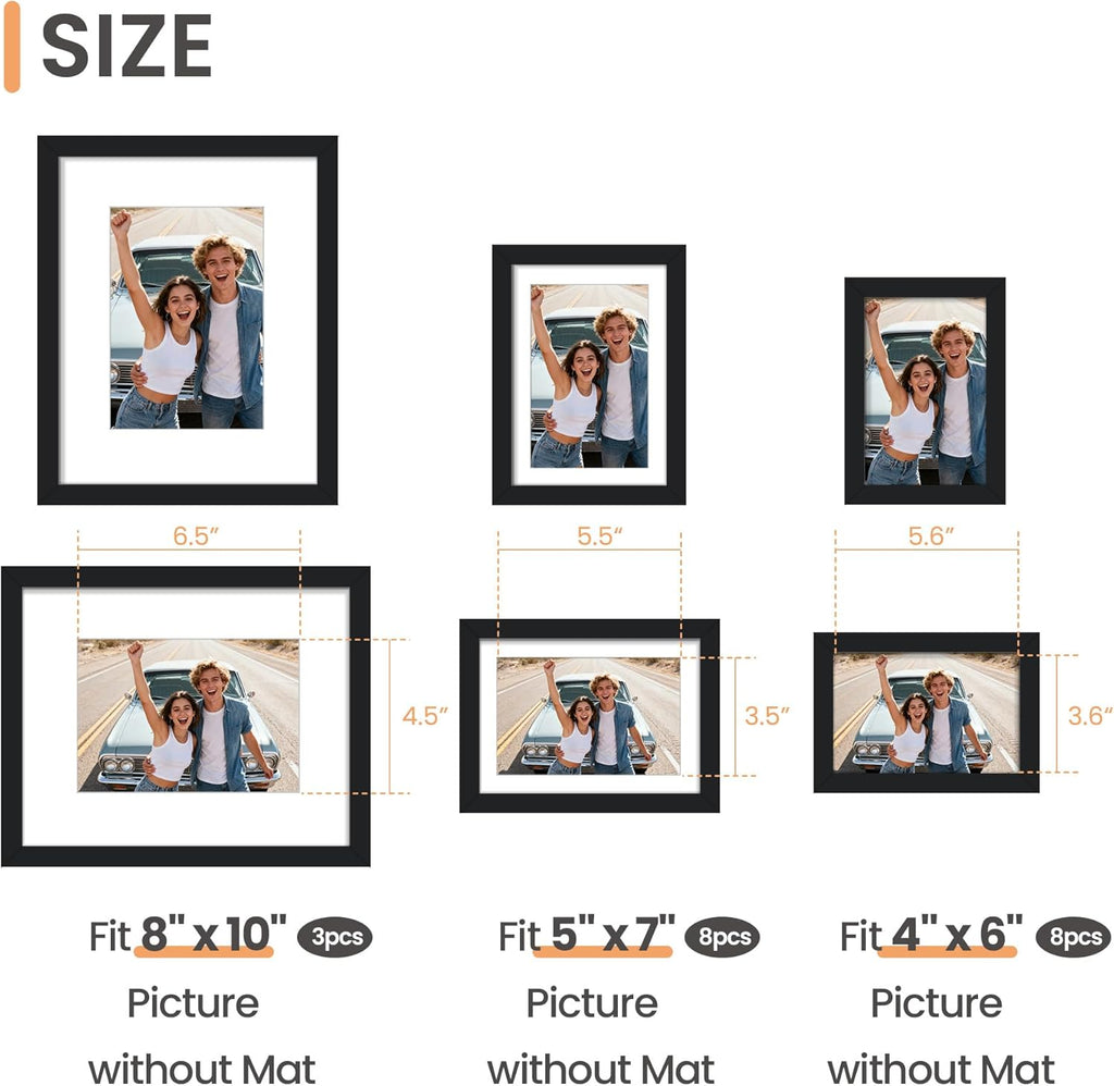 Upsimples 19-Pack Picture Frames Set - Versatile Wall Decor & Tabletop Display | Multi-Sized Black Frames (8x10, 5x7, 4x6)