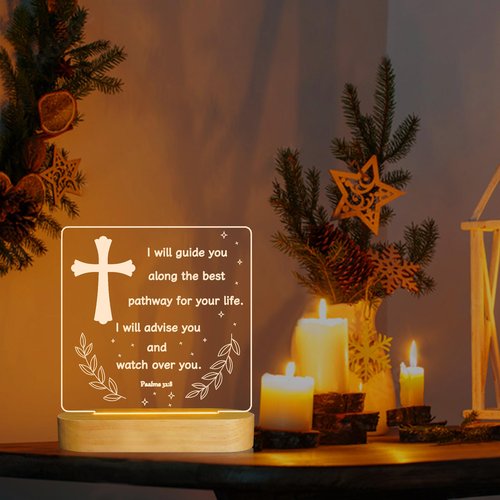 Lampeez Baptism Gift, Cross Night Light Wooden Novelty Lamp Illusion for Kids, Kids Decoration Lamp USB Power Bedroom Decor Xmas Holiday Christening Dedication Gift for Boy Girl