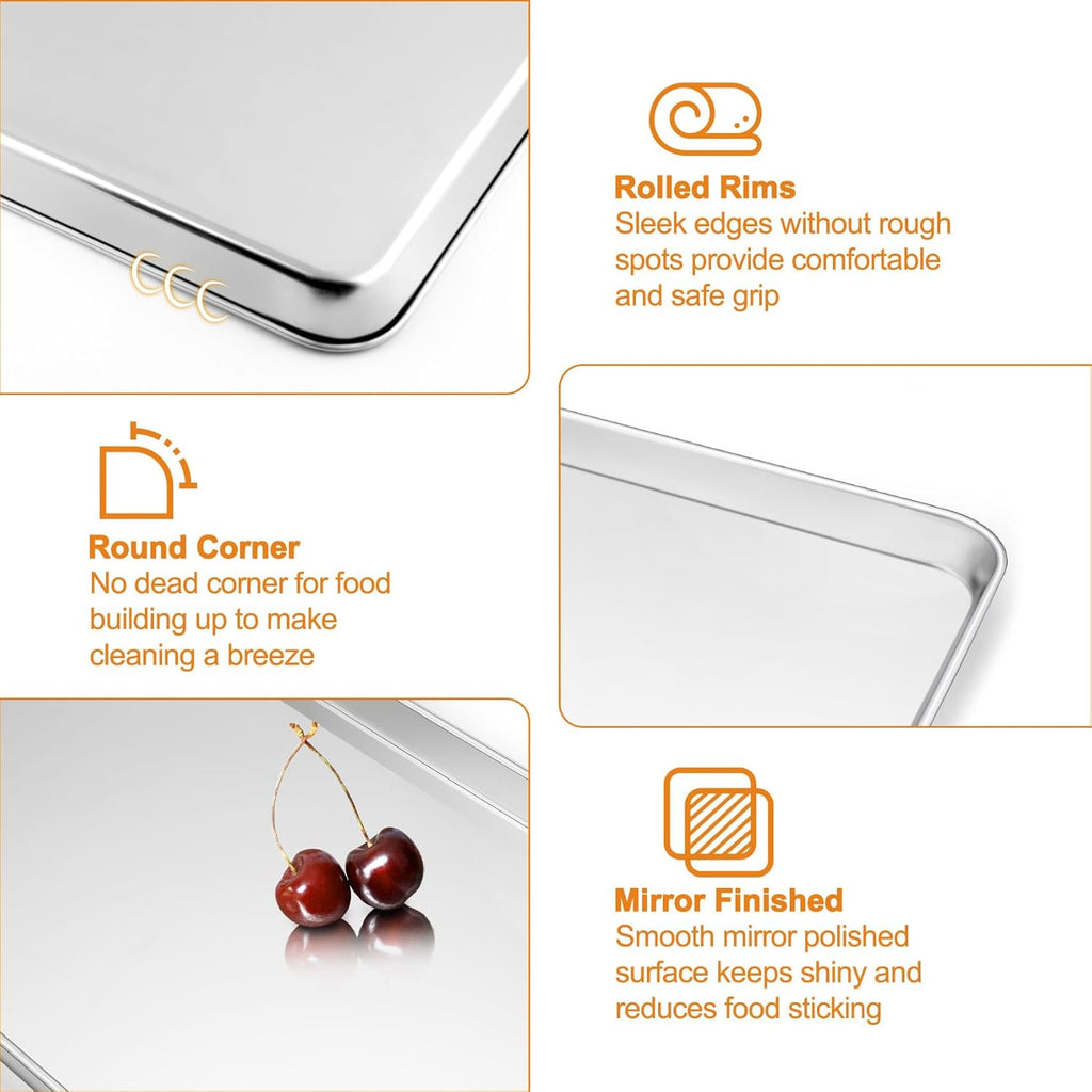TeamFar Stainless Steel Baking Sheet Set - Heavy Duty Non-Toxic Cookie Sheets & Cooling Racks | 6 PCS (3 Pans + 3 Racks)