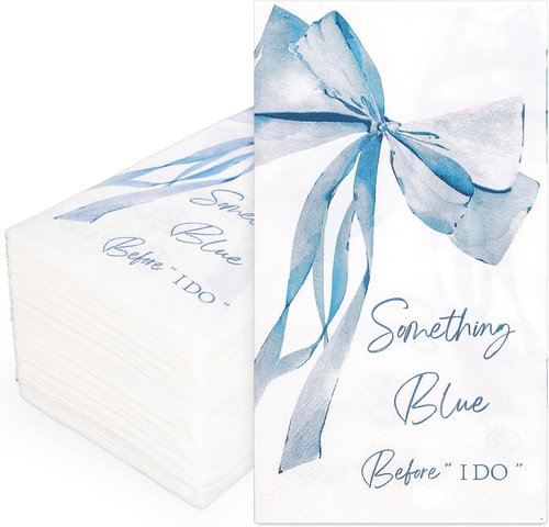 JarThenaAMCS Blue Bow Guest Napkins - 50 Pcs Disposable Bowknot Paper Napkins for Bridal Shower & Parties