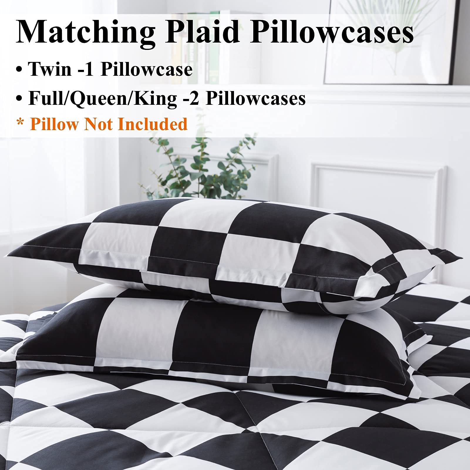 Andency Checkered Comforter Twin(66x90Inch), Black White Plaid Gingham Bed Set for Teen Boys Kids, Lightweight Polyester Geometric Preppy Bedding, 2 Pieces