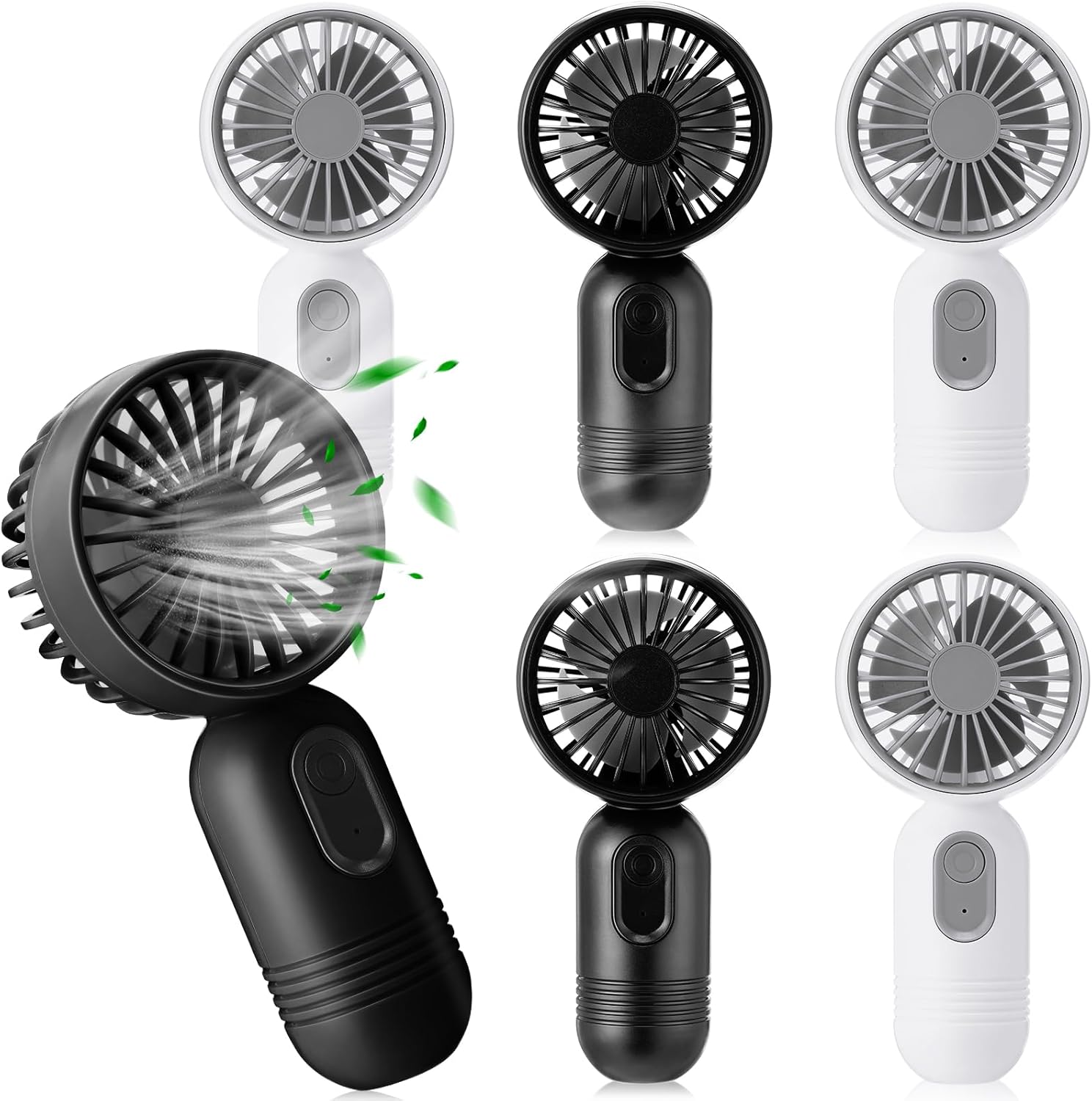 Skiennix Mini Portable Fan - Lightweight Handheld USB Rechargeable - 3 Speed for Makeup & Travel | Black & White, 6 Pack