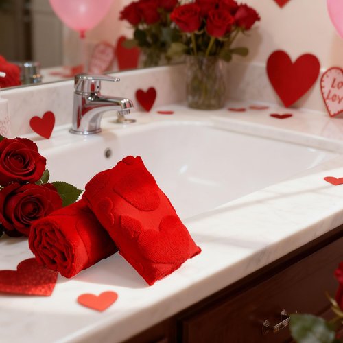 Whaline Valentine's Day Hand Towels Jacquard Cotton Bathroom Towel 3D Red Heart Decorative Absorbent Bath Towel for Kitchen Dish Drying Cleaning Cooking, 29.5 x 13.4 Inch, 2Pcs