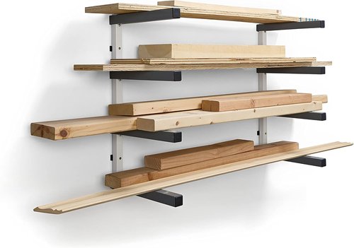 Bora 4-Level Lumber Storage Rack - Space-Saving Metal Shelf for Wood, Pipes & Boards | PBR-0420 White Gray