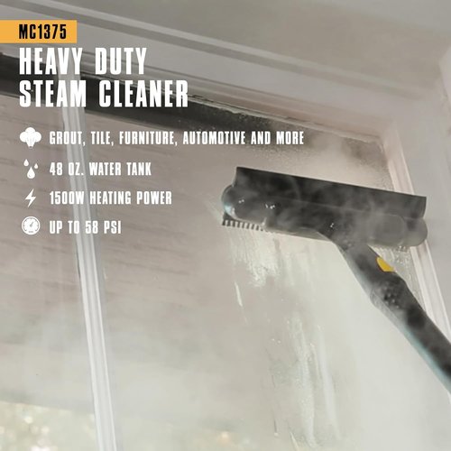 McCulloch Canister Steam Cleaner MC1375 - 90-Minute Runtime with 20 Accessories for Home & Car Detailing