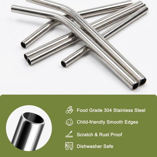 Diumepo Stainless Steel Smoothie Straws-0.4" Extra Wide Reusable Metal Drinking Straws for Milkshake, Bubble Tea, Beverage, 6 Pack Metal Straw with Cleaning Brush