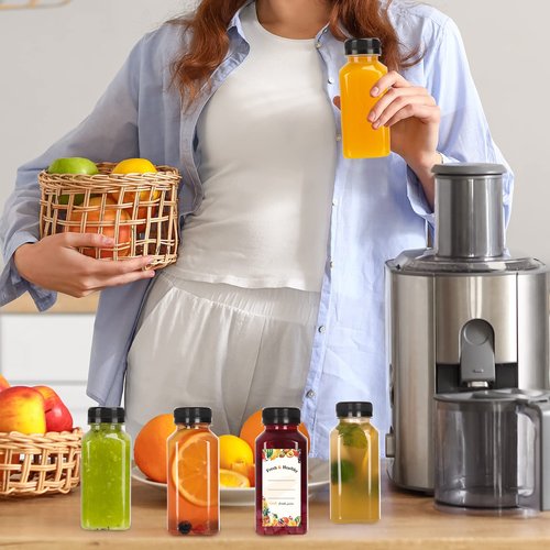 Moretoes 134pcs 8oz Juice Bottles with Lids, Plastic Juice Bottles with Caps for Juicing Tea Milk Drinking and Other Beverages