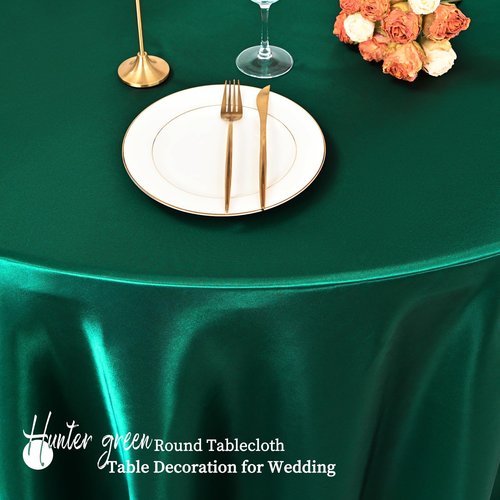 6 Pack 108 Inch Hunter Green Satin Tablecloth - Premium Bright Silky Round Tablecloth Overlay Smooth Fabric Table Cover, Table Decoration for Wedding Party Banquet Events Restaurant Kitchen Dining