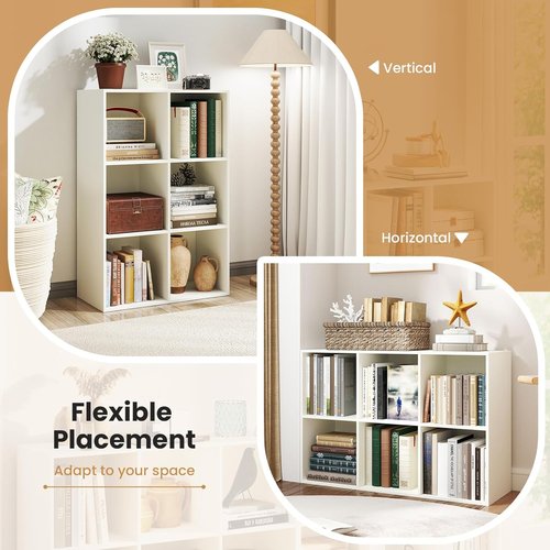 Giantex 6-Cube Bookcase - Modern 3-Tier Storage Organizer with Anti-Tipping Kits | White Display Rack for Bedroom & Living Room