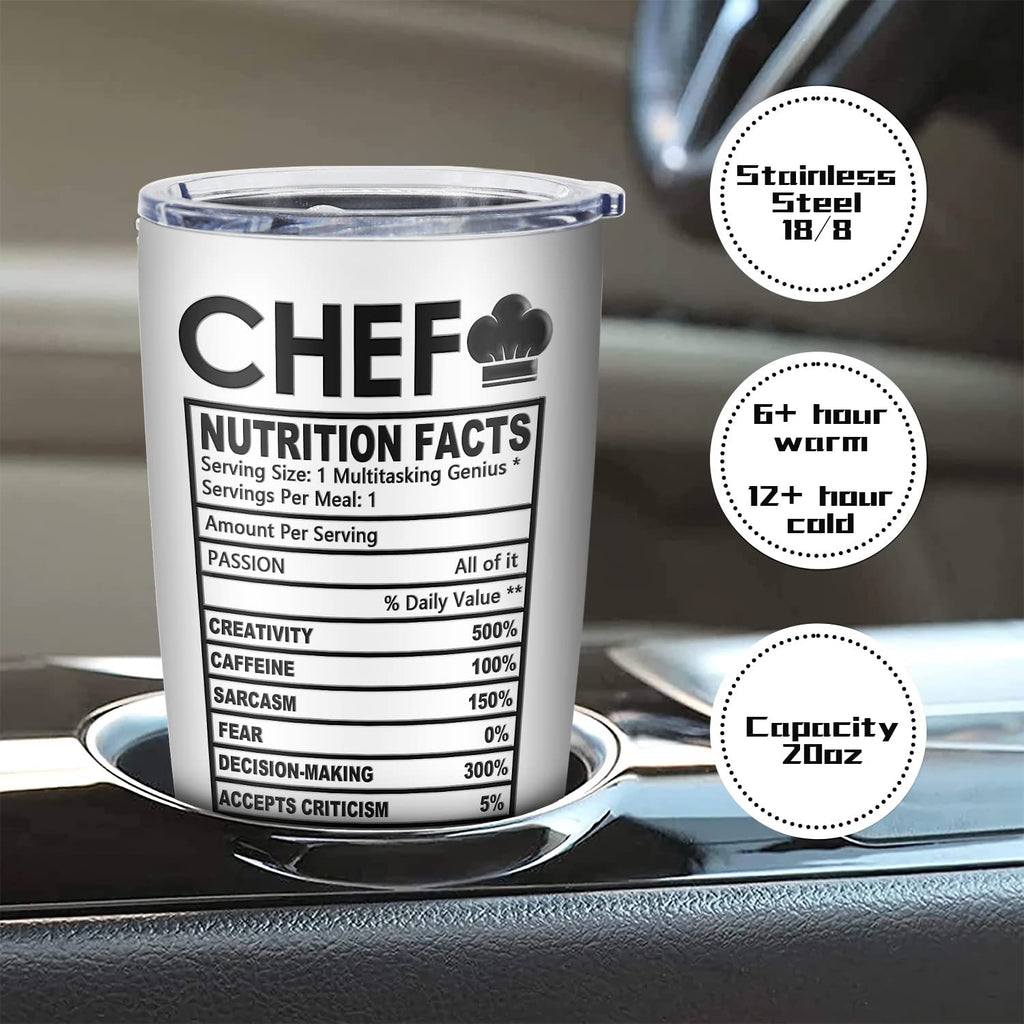 Jevuta Chef Gifts for Men, Ideal Gift for Chefs, Chef-Themed 20oz Tumbler with Lid, Cooking Lovers, Home Cooks, or Culinary Students -Stainless Steel, BPA-Free
