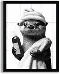 SYWENNOI Framed Black and White Bathroom Canvas Art - Funny Otter Bath Decor | Ready to Hang 8x10 Inches