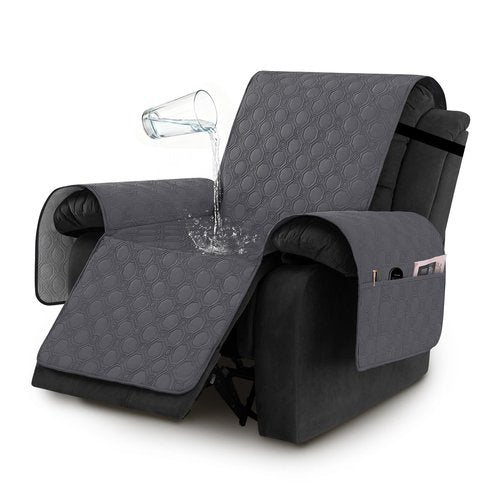 H.VERSAILTEX 100% Waterproof Recliner Chair Covers, Recliner Covers Non-Slip Stay in Place, Thick Cover for Recliner Chair with Pocket, Dog Couch Cover Protector Washable(Grey, 30")