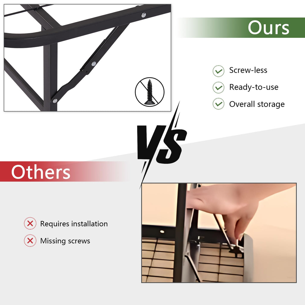 VECELO No Tools Required Metal Folding Bed Frame - 14 Inch Heavy Duty Platform Base, 660lbs Max Support, Twin Size Jet Black, Ideal for Small Apartments & Guest Rooms