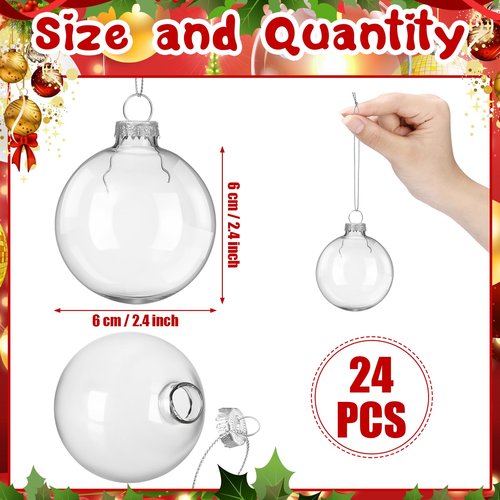 Liliful 24 Pcs Clear Glass Ornaments 2.36 Inch Fillable DIY Christmas Glass Ornament Balls for Crafts Hanging Bulbs Ornaments for Crafts Projects Christmas Party Wedding Home Decor