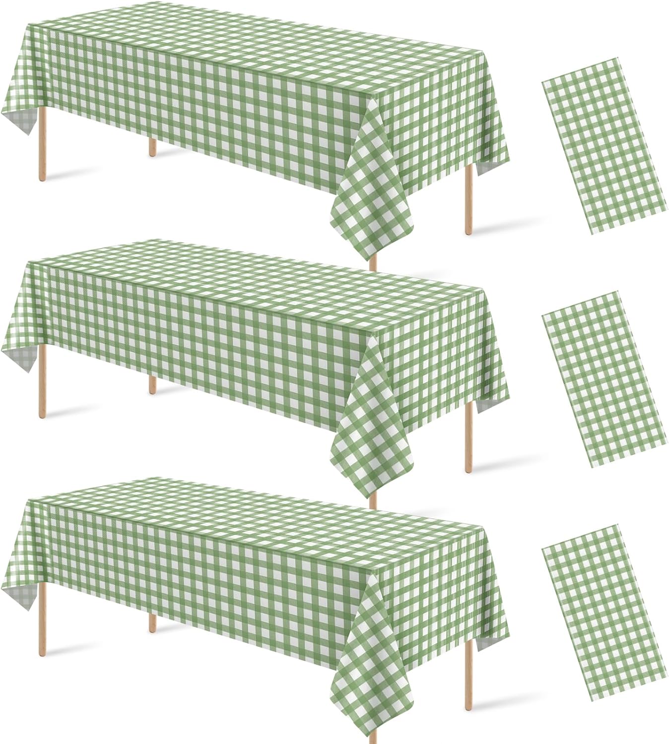 Regine Switzerland Sage Green Gingham Tablecloth - Disposable Plastic Checkered Cover for Parties | 54 x 108 Inch