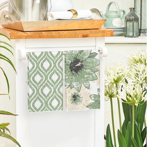 Artoid Mode Green Floral Leaves Boho Kitchen Towels Dish Towels, 18x26 Inch Seasonal Spring Summer Decoration Hand Towels Set of 4