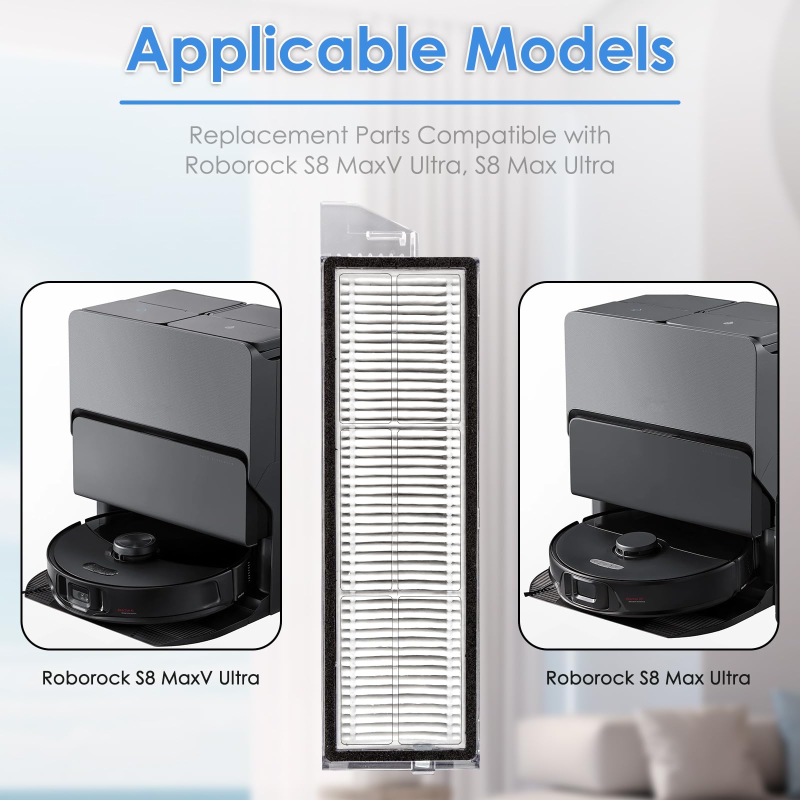 (4 Pieces) S8 MaxV Ultra Replacement HEPA Filters Compatible With Roborock S8 Max Ultra/ S8 MaxV Ultra Robot Vacuum Cleaner, Replacement Parts