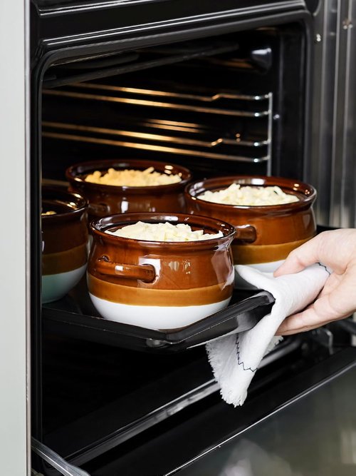 LE TAUCI French Onion Soup Bowls - 22 Oz Oven Safe Ceramic Crocks with Lids & Handles | Set of 4