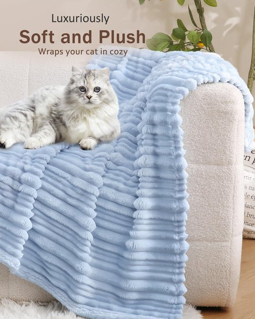 HOMRITAR Baby Blanket for Boys Girls Ultra Soft Warm Fleece Fluffy Blue Blanket for Toddler, Decorative and Giftable Striped Receiving Blankets 30 x 40 Inches 320GSM