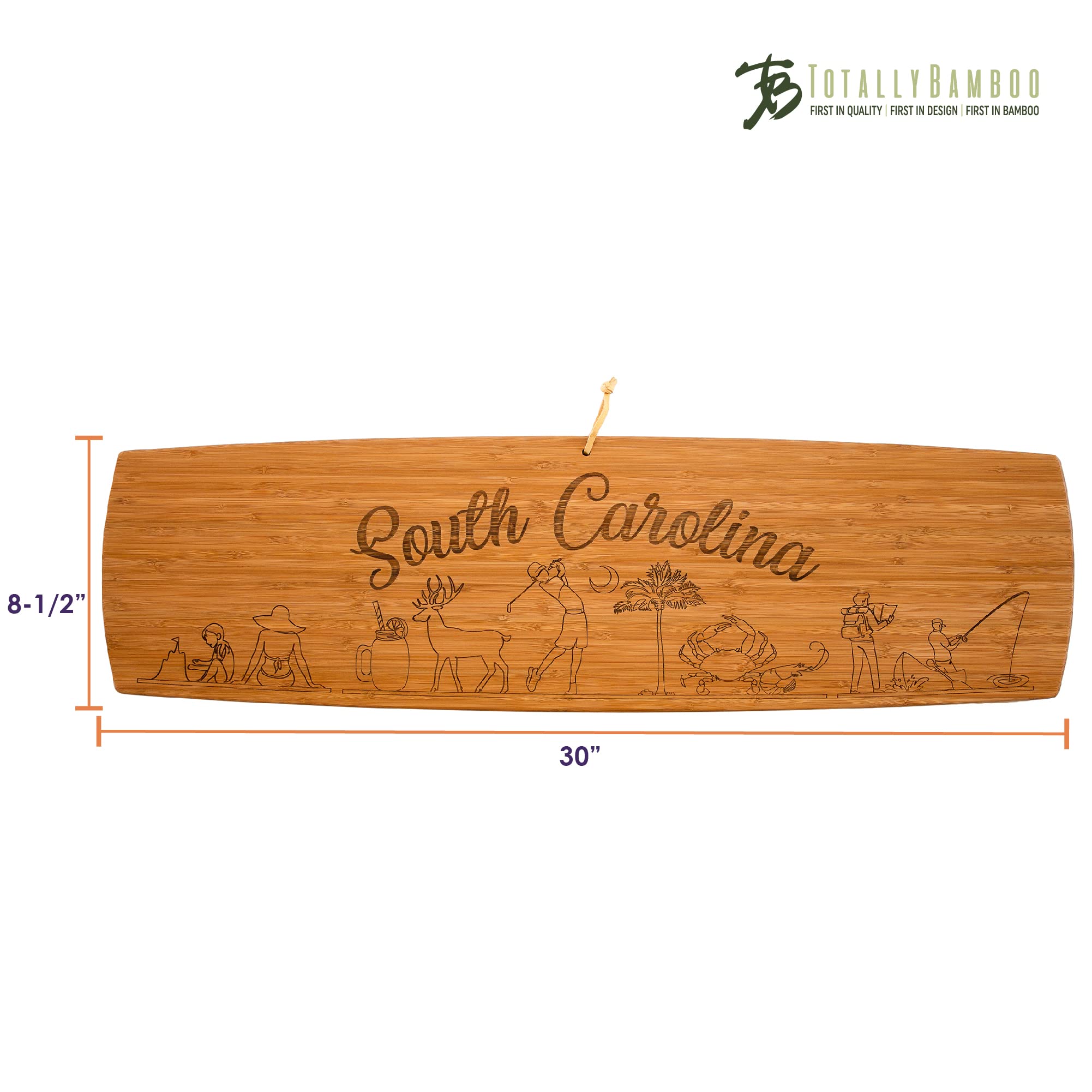 Totally Bamboo South Carolina Extra-Large Charcuterie Board and Cheese Plate with Engraved Artwork, 30" x 8.5"