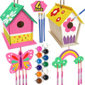 Skiennix DIY Bird House Kit - 4 Pack Wooden Arts & Crafts for Kids Ages 4-8 | Fun Build & Paint Activity