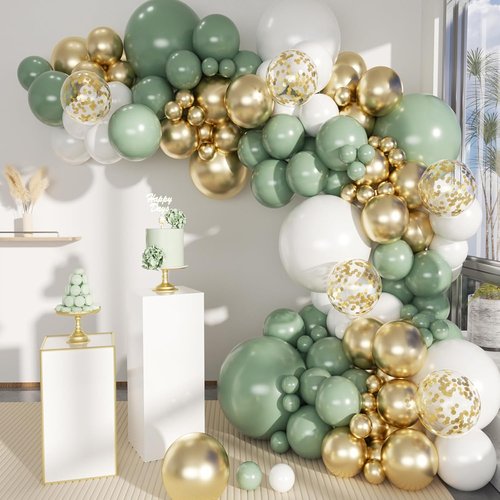 MEBAY Balloon Garland Kit - Sage Green & White Gold | 146 Pcs Latex Balloons in Various Sizes for Parties