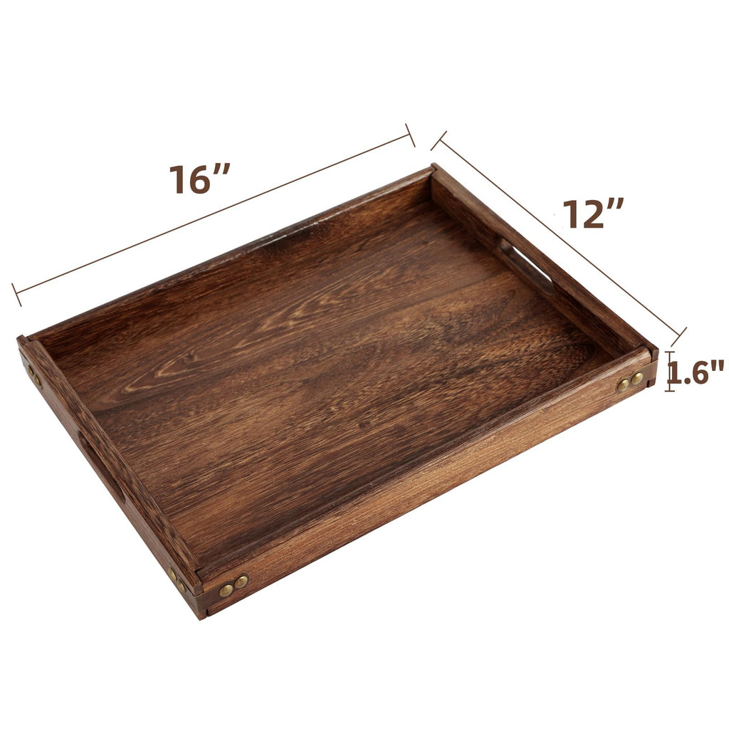 Wood Serving Tray with Handles,Farmhouse Wooden Tray for Ottoman,Decorative Serving Trays Platter for Breakfast in Bed,Lunch,Dinner,Appetizers,Patio, Coffee Table, BBQ,Party,Lap &Couch(16 Inches)