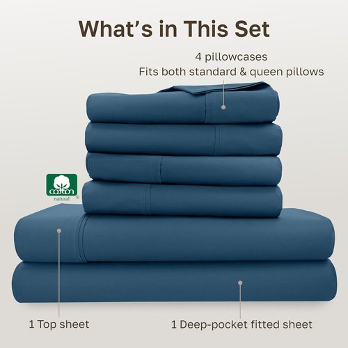 California Design Den Queen Size Sheet Set - 400 Thread Count 100% Cotton, Deep Pocket | Peacock Blue, 6-Pc with 4 Pillowcases