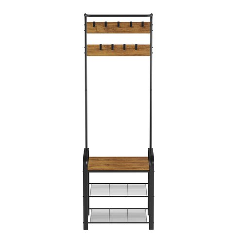 Lavish Home Entryway Coat Rack- Metal Hall Tree-Storage Bench, 18” W, Silver