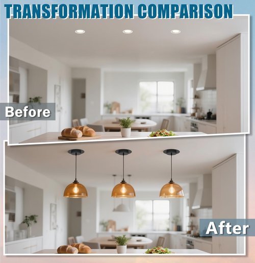 gezee 5/6 inch Recessed Can Light Conversion Kit, for Ceiling Light Fixture, Pendant Light, Hanging Light, Ceiling Fan, with 7¾ Beveled & Flat, Steel,Medallion, Black Finish