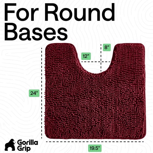Gorilla Grip Plush Chenille Bath Rug Mat - Soft Microfiber for Oval Toilet Base | Machine Washable, Burgundy