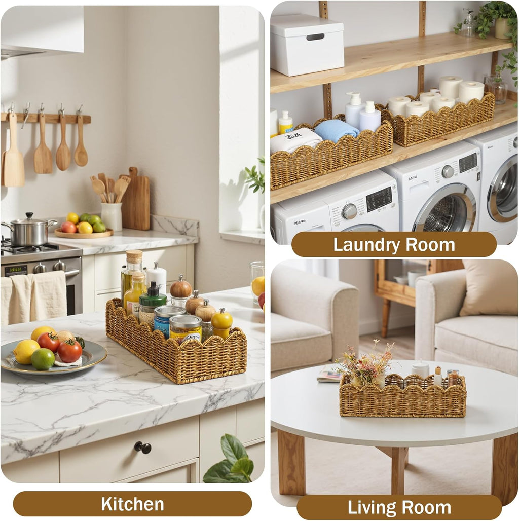 Scalloped Toilet Paper Basket - Water-Resistant Handmade Organizer in Natural Tan | Perfect for Scandinavian Kitchens