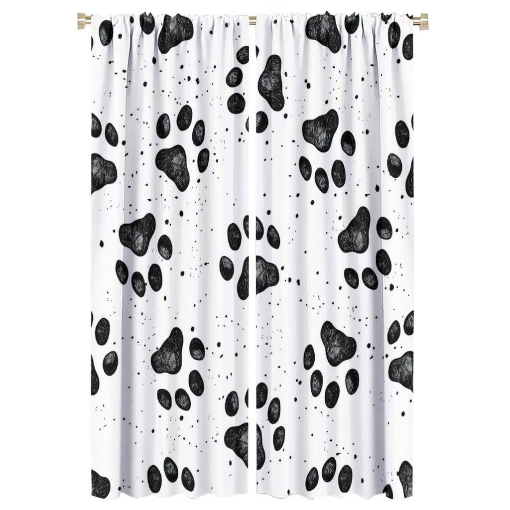 GoDazzling Dog Blackout Windows Curtains, Black Cartoon Dog Paw Print Cute Animal Curtain, for Kids Boys Girls Cute Animals Cartoon for Living Room 42x63in 2 Panels